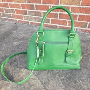 Ora Delphine Genuine Pebble Leather Kelly Green Crossbody Handbag w/ gold accent